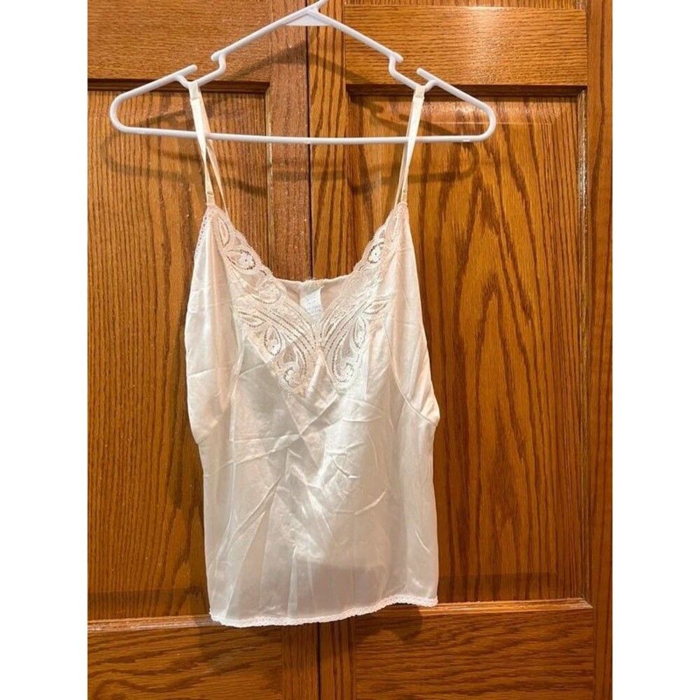 Vintage Jcpenney Body Lites White Cami Tank Lace Neckline Size 34 Usa Made